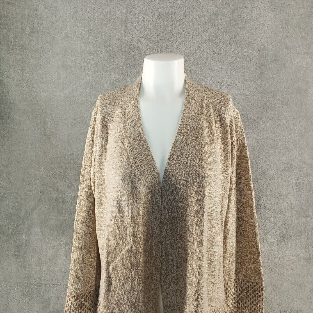 NWT Karen Scott Long Textured Cardigan Sweater LARGE(12-14) Pullover Tan Brown - Picture 2 of 14